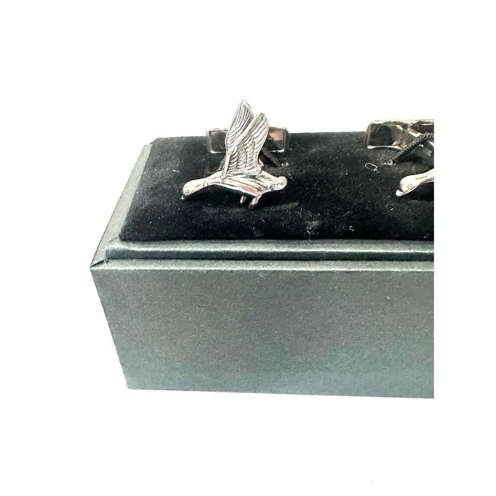 Drake Mallard Duck in Flight Sterling Silver Cufflinks